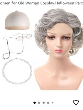 Old Lady Wig Set, Granny Grandma Gray Wigs